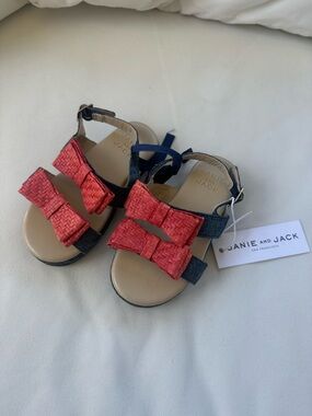 Janie and Jack Red Bow Sandals Size 8 NWT